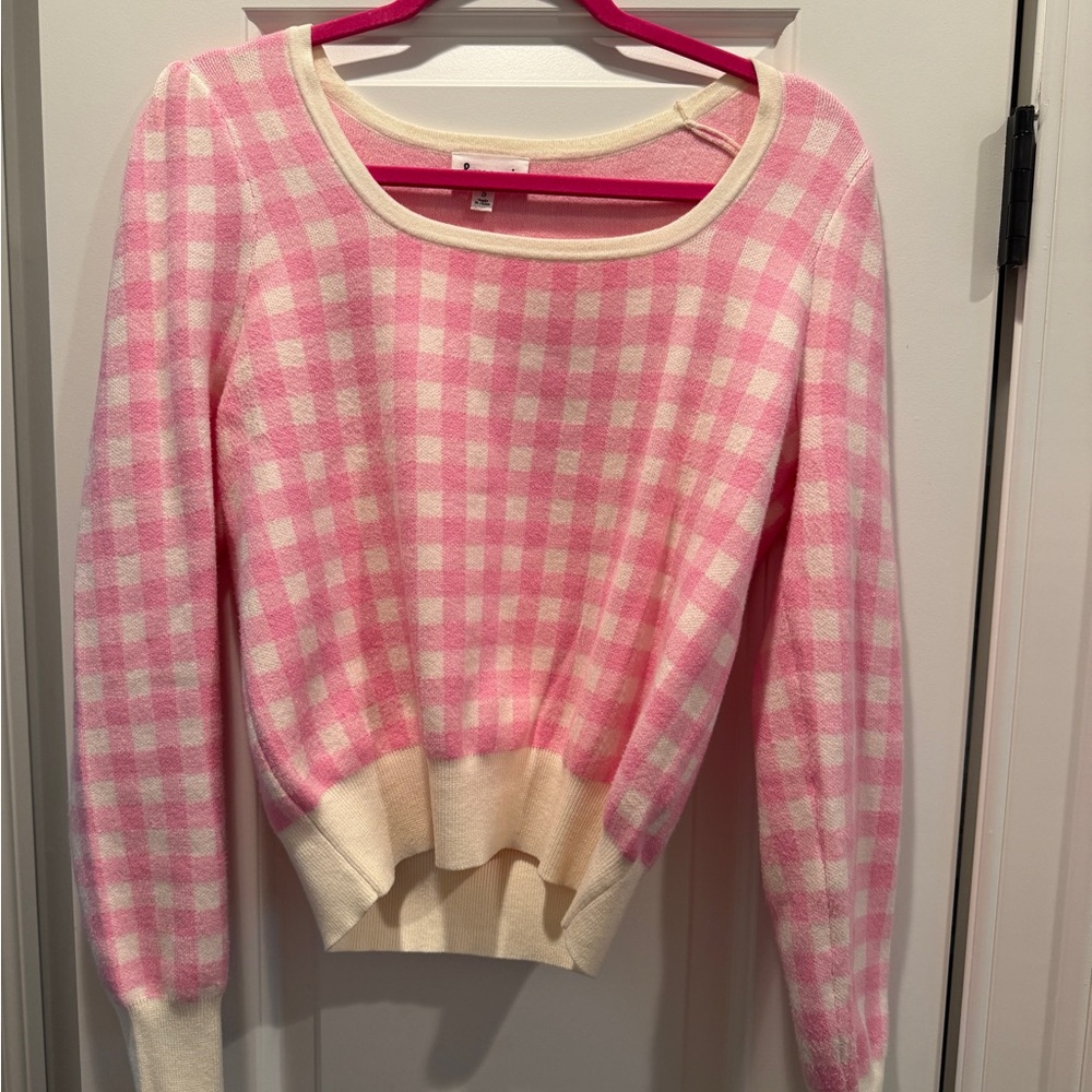Pink and Cream Gingham Crew Neck Sweater